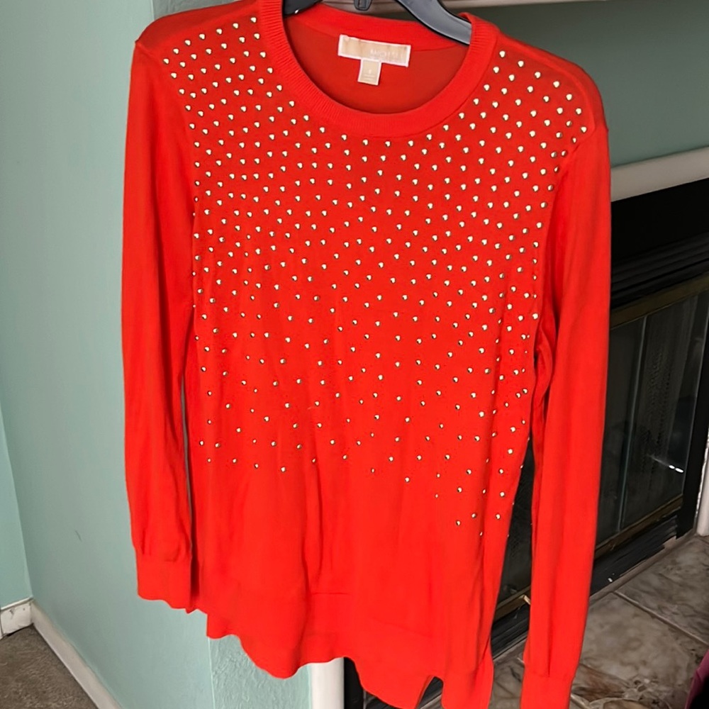 MICHAEL KORS Orange Long Sleeve Sweater Top with Gold Beads!